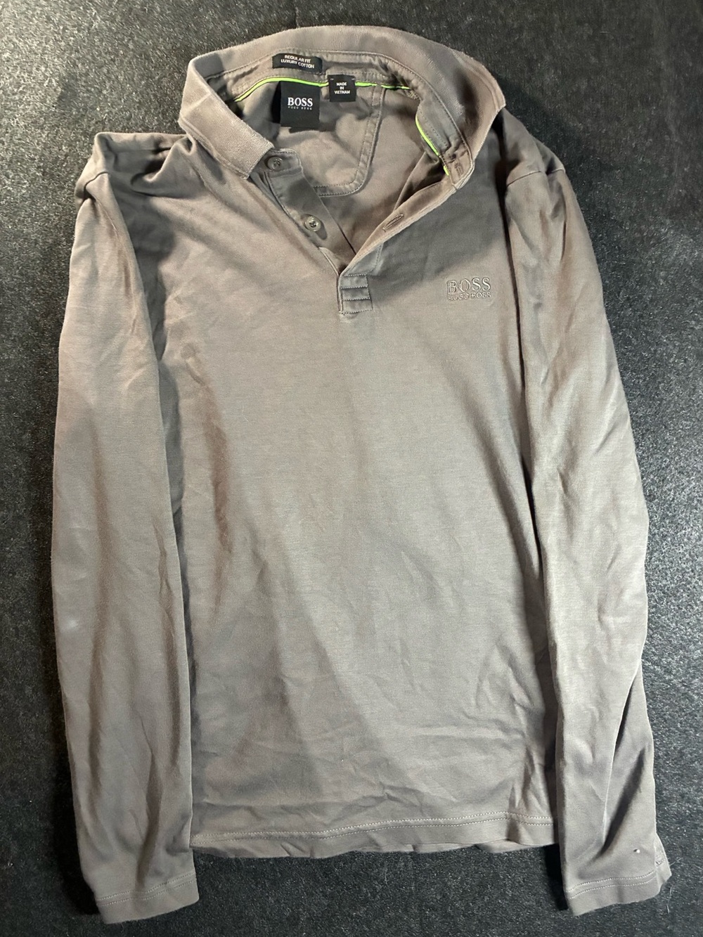 Hugo Boss Men's Long-Sleeve Polo in Gray with Subtle Logo
